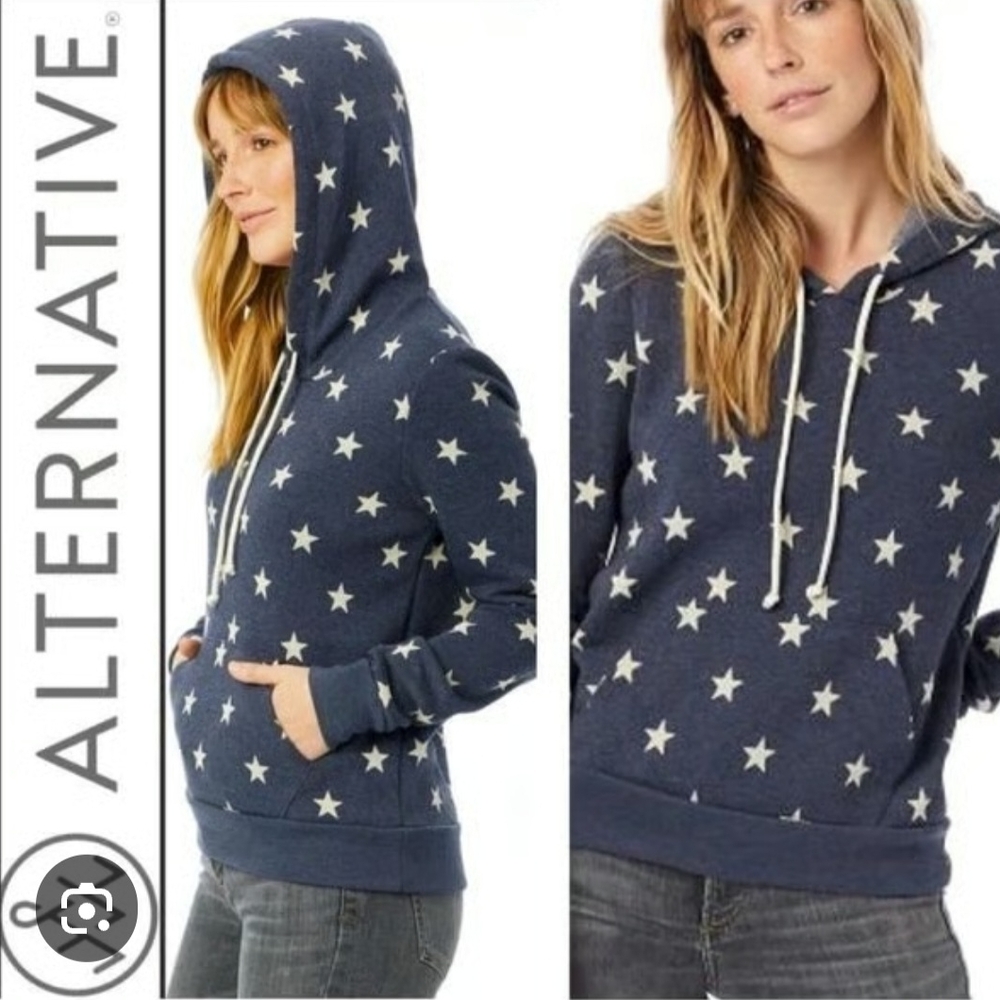 Alternative Apparel Women's Blue Star Hoodie Sweater Pullover Fleece Lined NWOT